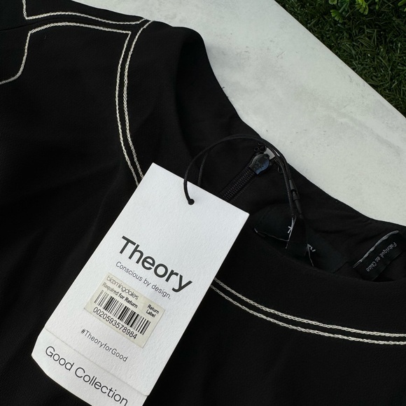 THEORY Embroidered Shift Dress in Admiral black and white Crepe women size 2 new - Picture 8 of 8